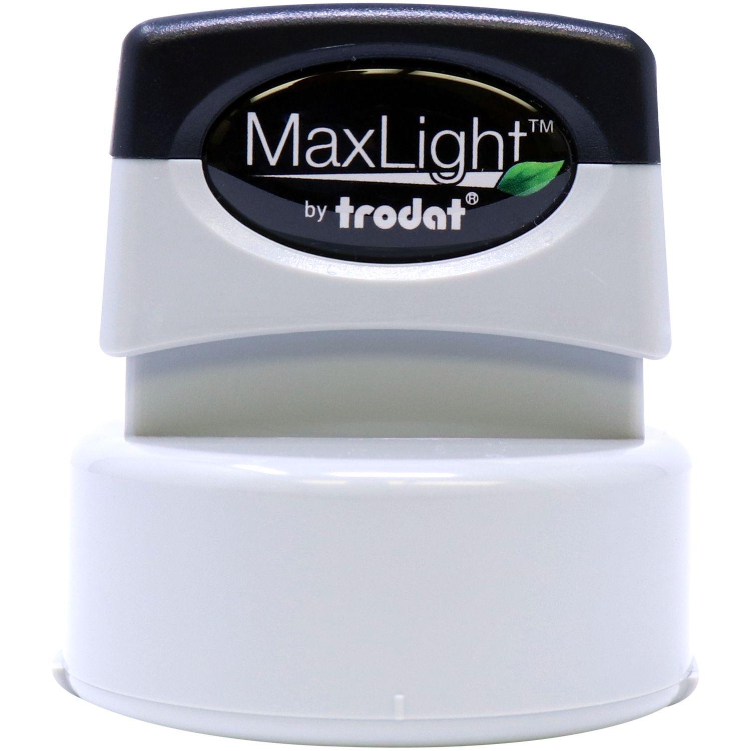 Forester MaxLight Pre Inked Rubber Stamp of Seal, featuring a sleek white and black design with the MaxLight logo prominently displayed.