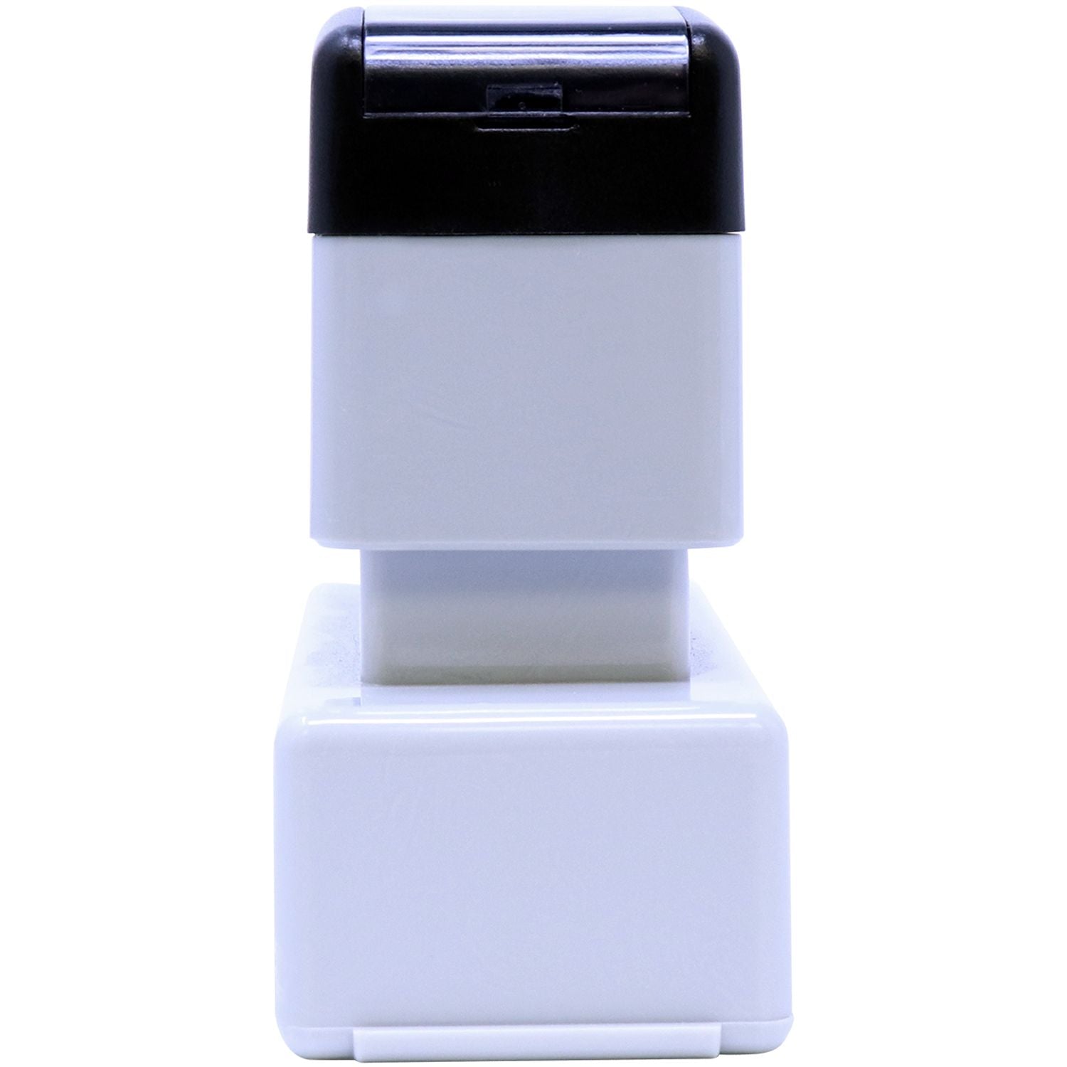 MaxLight XL2-145 Custom Pre-Inked Business Stamp 5/8 x 2-3/8, shown from the side, featuring a sleek white and black design.