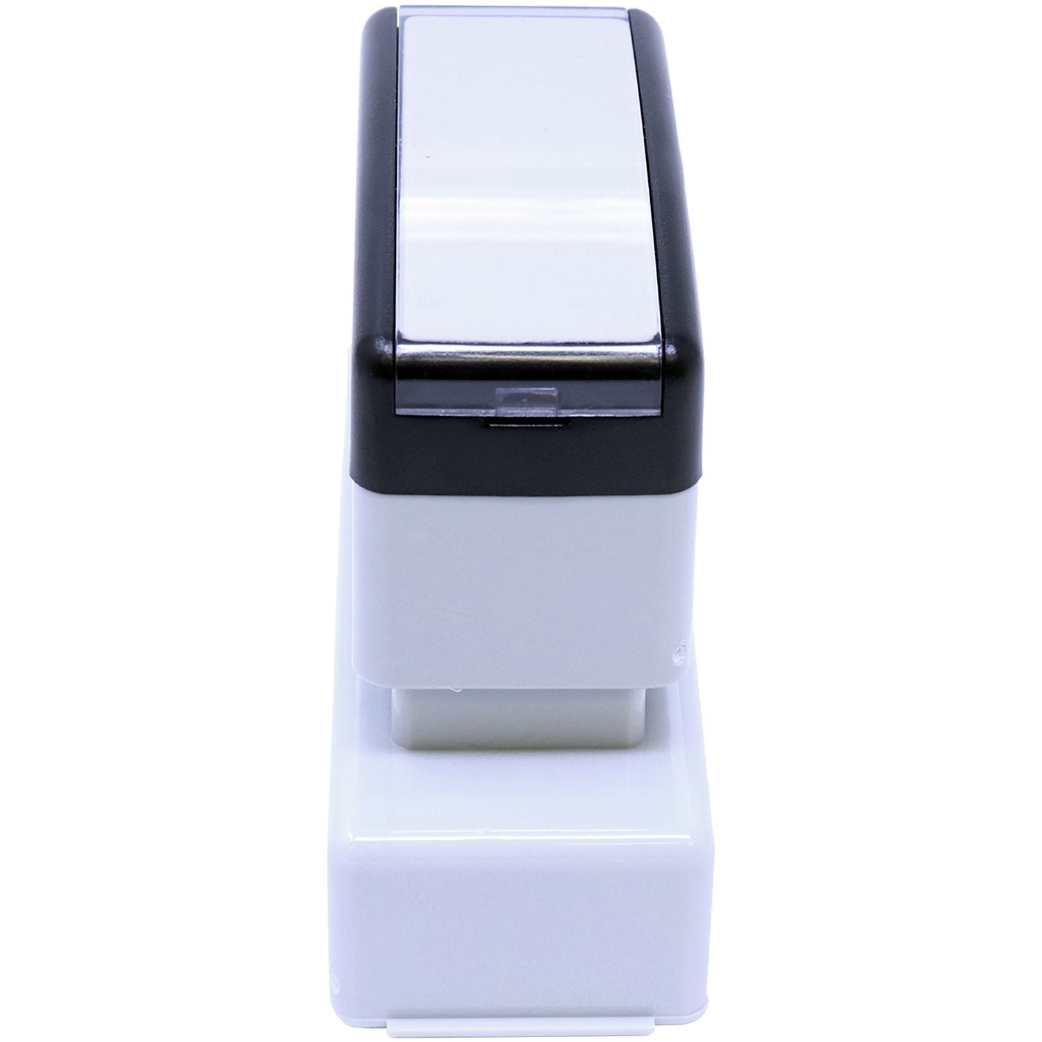 MaxLight XL2-145 Custom Pre-Inked Business Stamp 5/8 x 2-3/8, shown from the top and side, featuring a sleek black and white design.