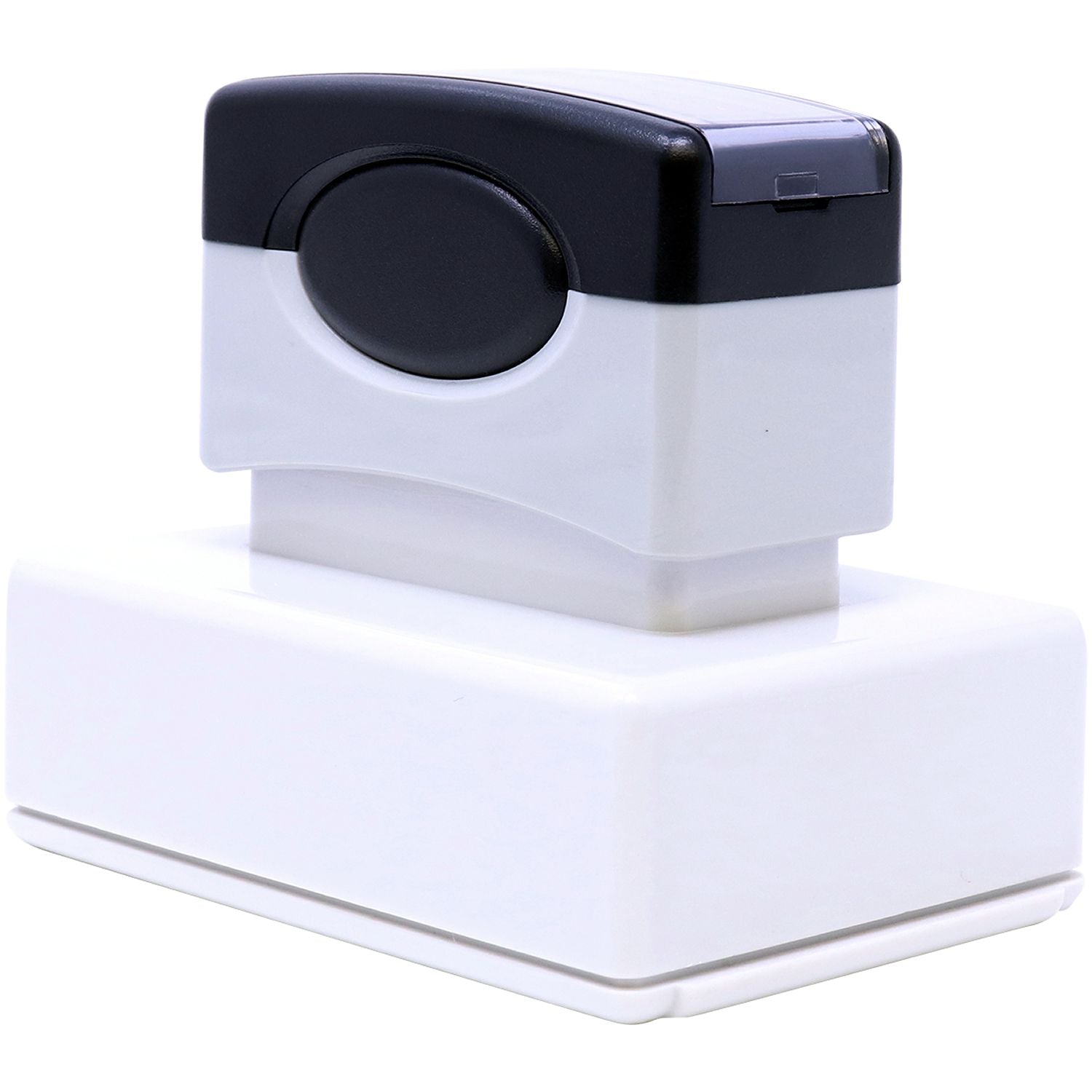 MaxLight Pre-Inked Notary Jurat Stamp with a black and white design, shown from a back angle on a white background.