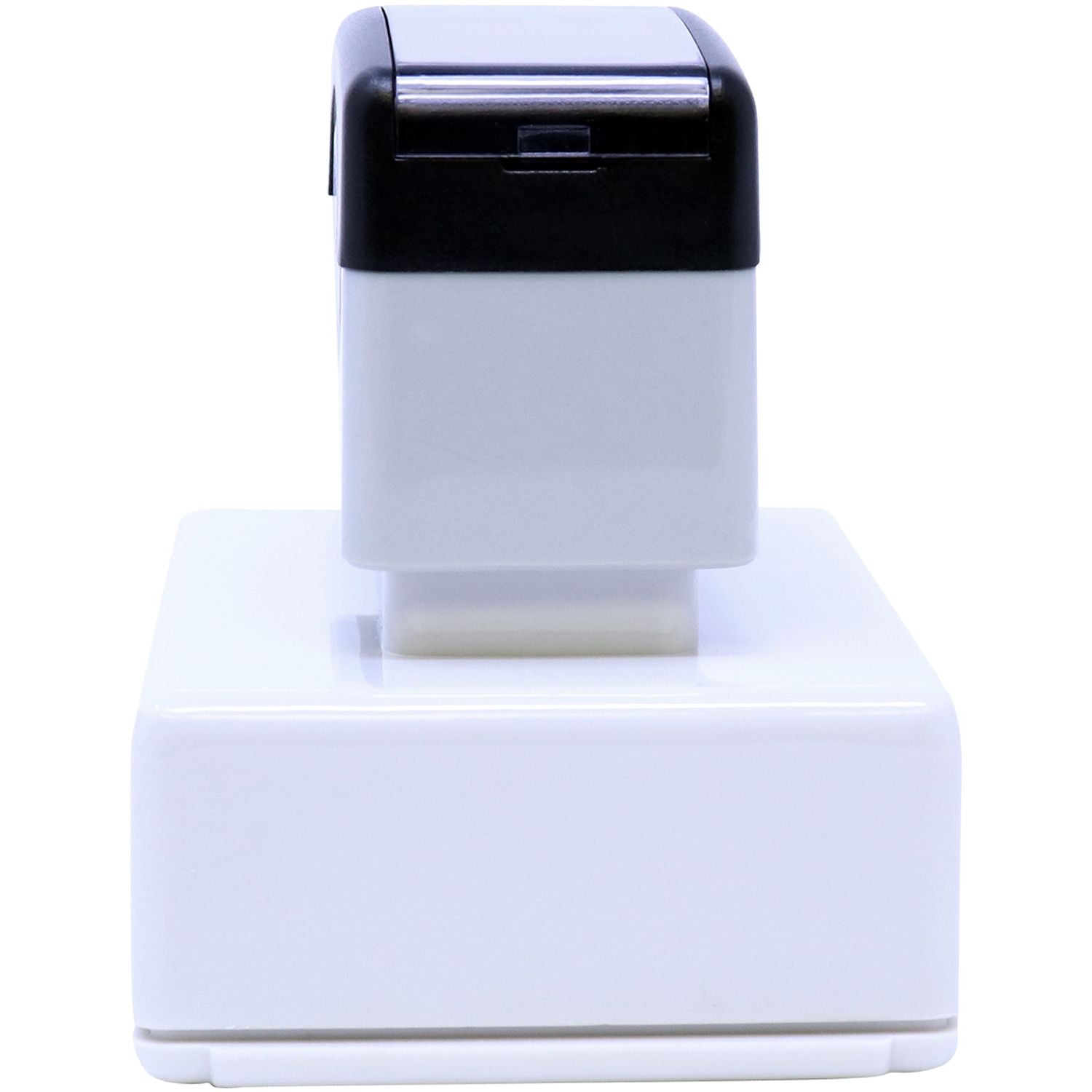 MaxLight Pre-Inked Notary Acknowledgment Stamp in white and black, shown from the front on a white background.