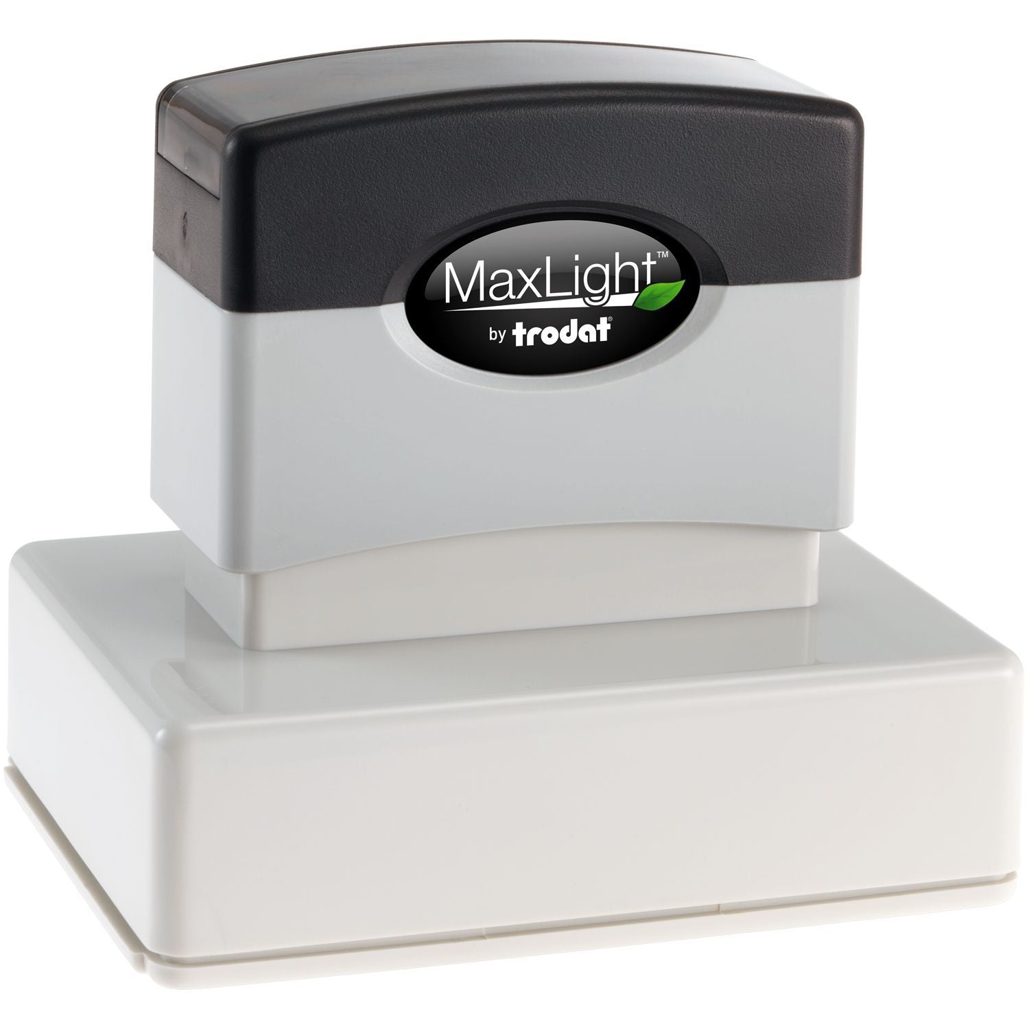 MaxLight XL2-225 Custom Pre-Inked Business Stamp 2 x 3 with a black and gray design, featuring the MaxLight logo on the top.