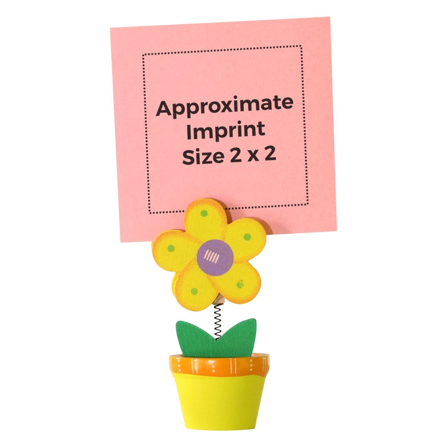 MaxLight XL2-5050 Custom Pre-Inked Business Stamp 2 x 2, shown with a pink imprint sample and a decorative flower holder.