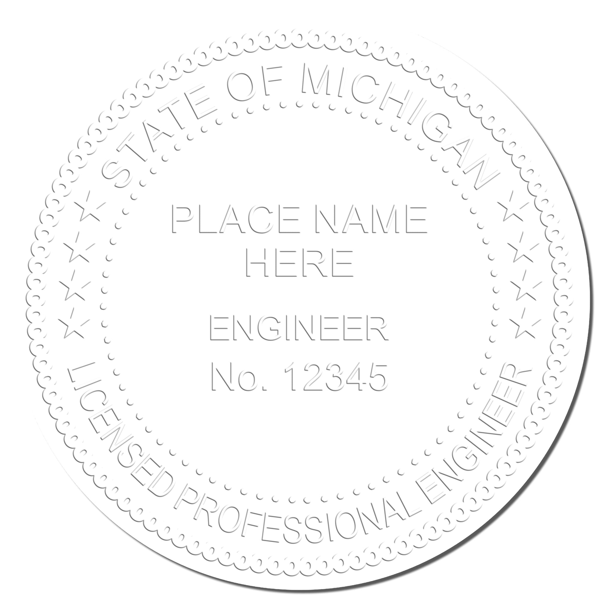 The main image for the Michigan Engineer Desk Seal depicting a sample of the imprint and electronic files