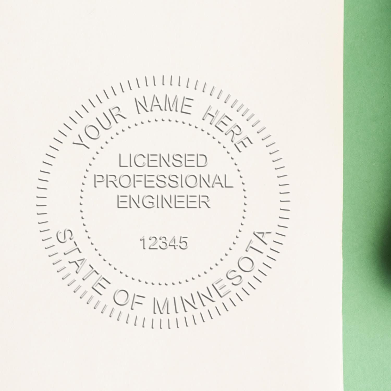 The main image for the Handheld Minnesota Professional Engineer Embosser depicting a sample of the imprint and electronic files