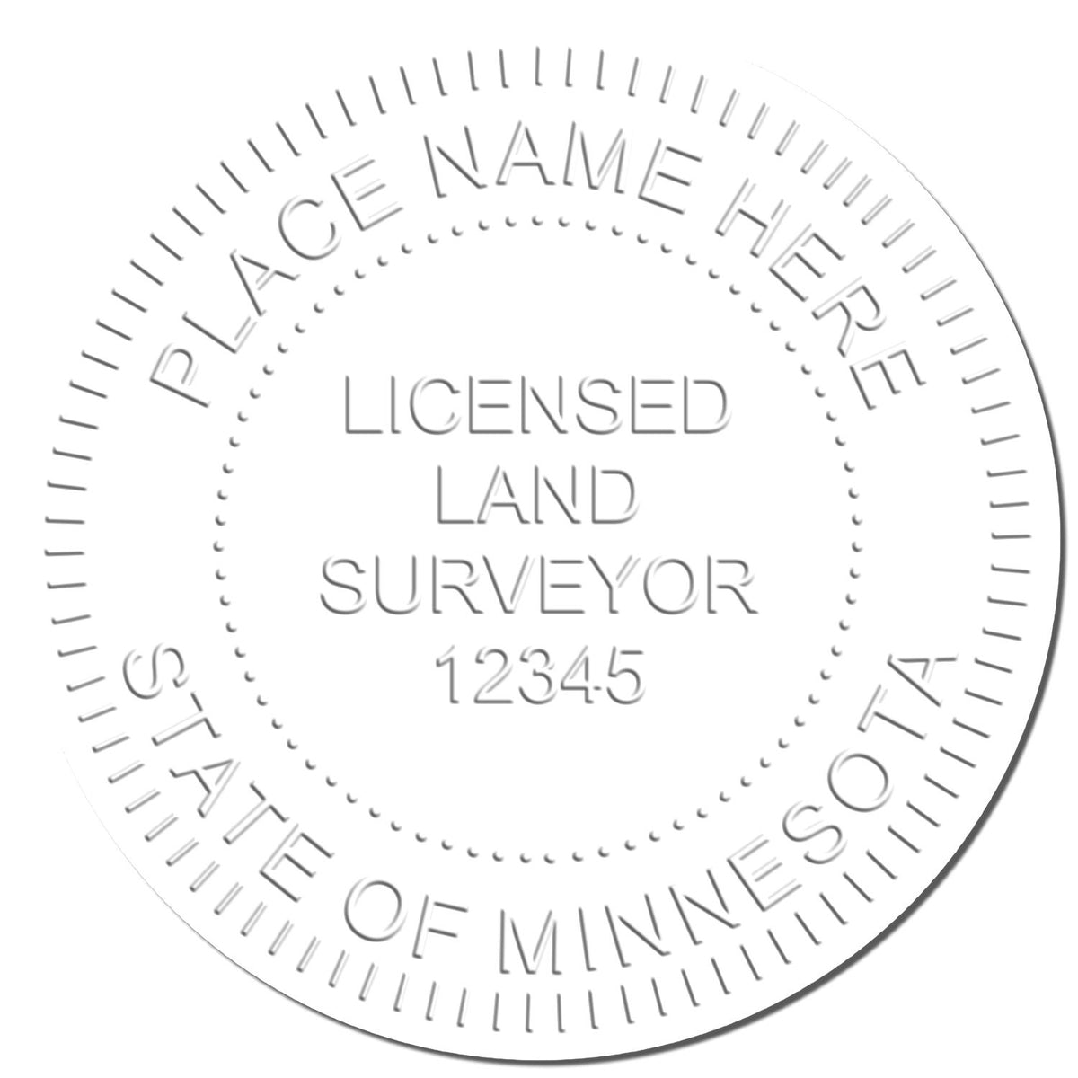 This paper is stamped with a sample imprint of the Heavy Duty Cast Iron Minnesota Land Surveyor Seal Embosser, signifying its quality and reliability.