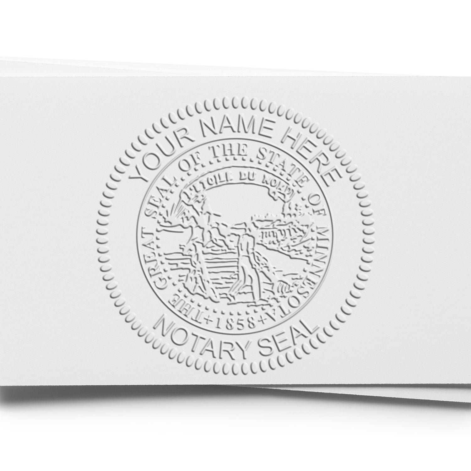 The Minnesota Handheld Notary Seal Embosser stamp impression comes to life with a crisp, detailed photo on paper - showcasing true professional quality.