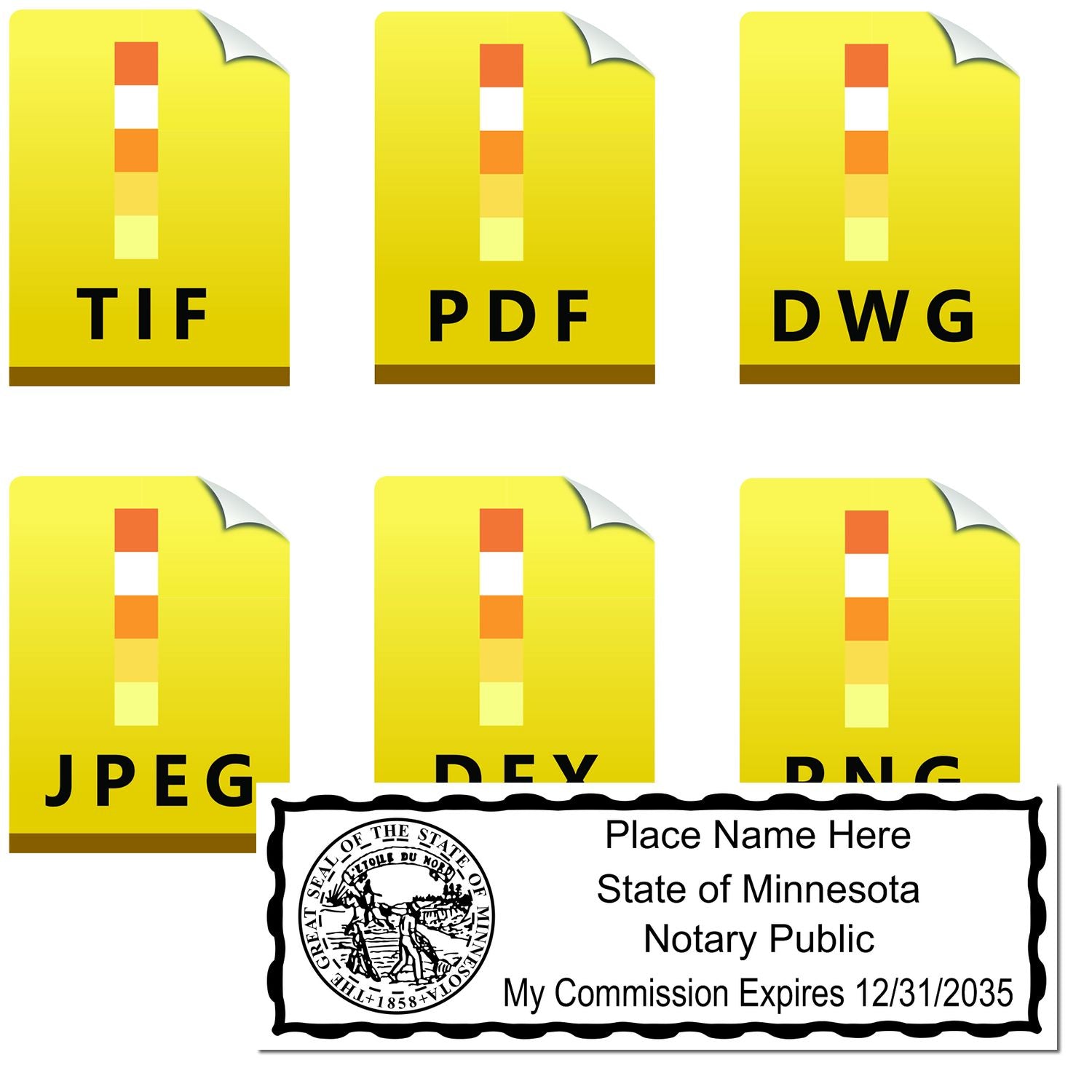 The main image for the Minnesota Rectangular Digital Notary Seal depicting a sample of the imprint and electronic files