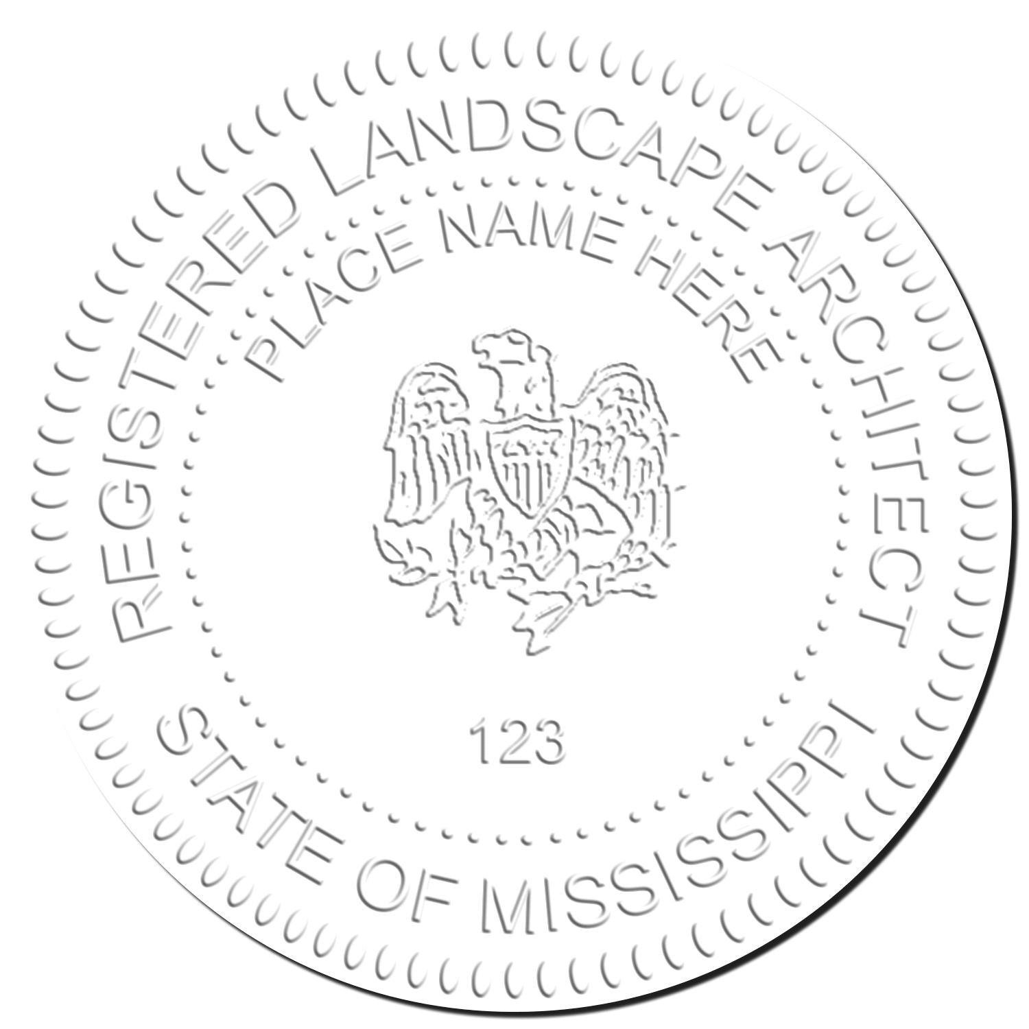 This paper is stamped with a sample imprint of the Hybrid Mississippi Landscape Architect Seal, signifying its quality and reliability.