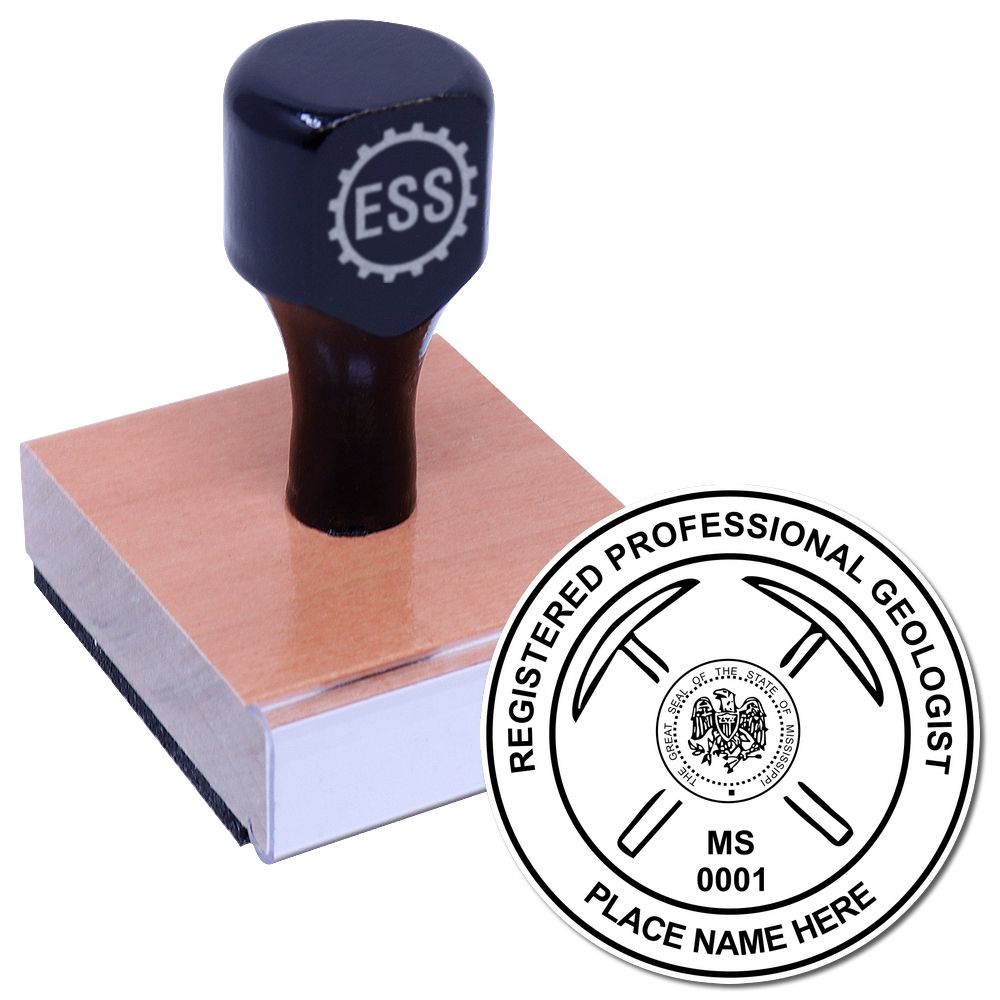 The main image for the Mississippi Professional Geologist Seal Stamp depicting a sample of the imprint and imprint sample