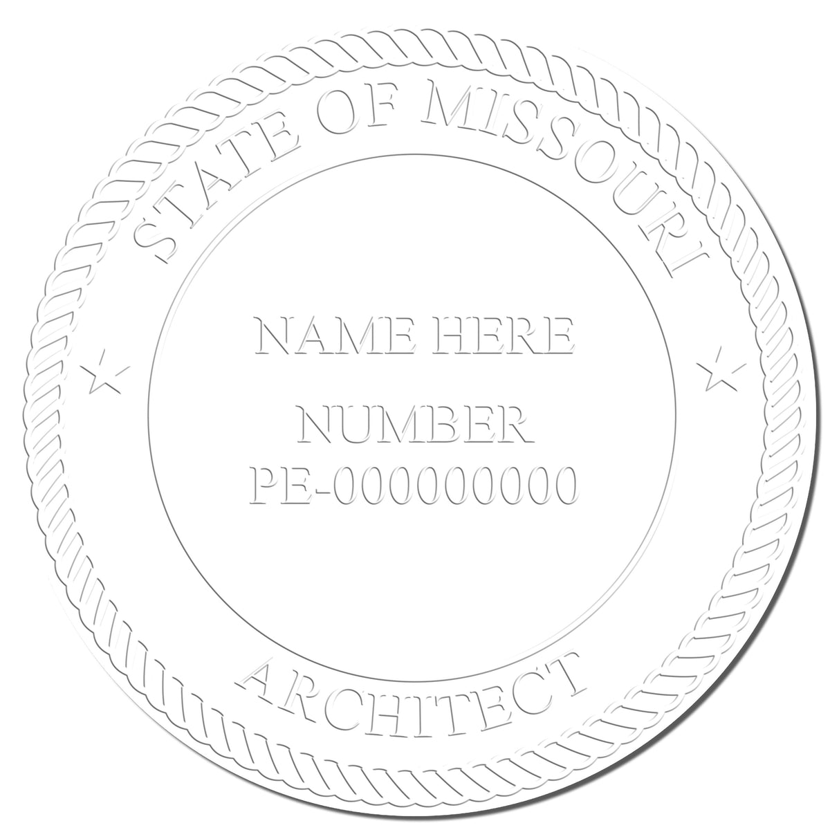 This paper is stamped with a sample imprint of the State of Missouri Architectural Seal Embosser, signifying its quality and reliability.