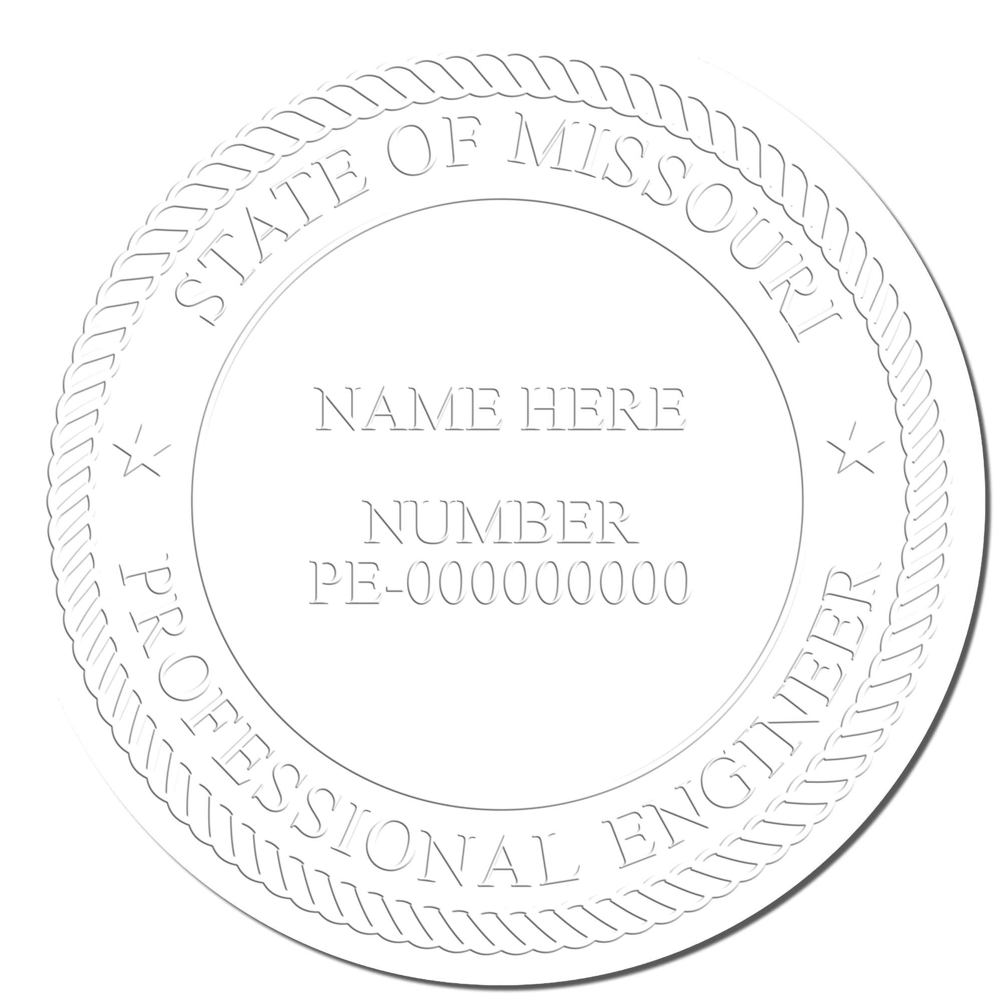 The main image for the Missouri Engineer Desk Seal depicting a sample of the imprint and electronic files