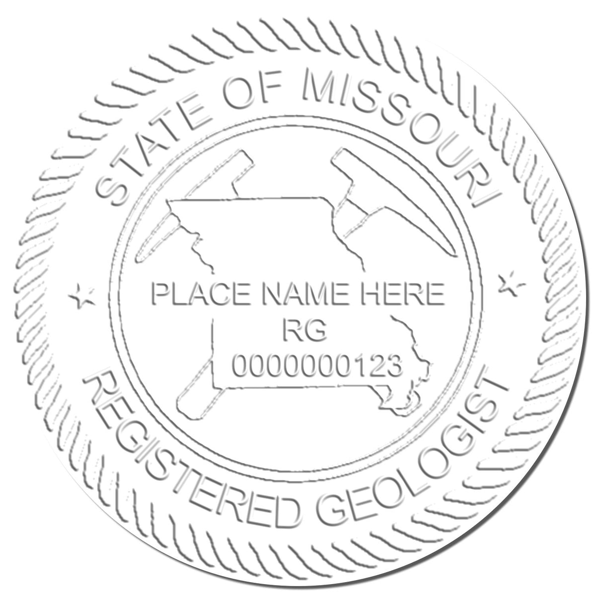 The Missouri Geologist Desk Seal stamp impression comes to life with a crisp, detailed image stamped on paper - showcasing true professional quality.
