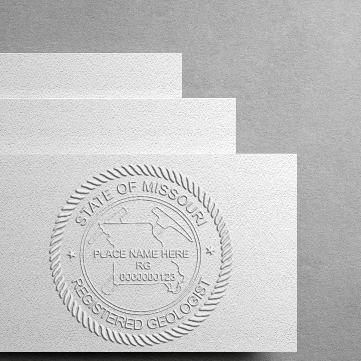 This paper is stamped with a sample imprint of the Long Reach Missouri Geology Seal, signifying its quality and reliability.