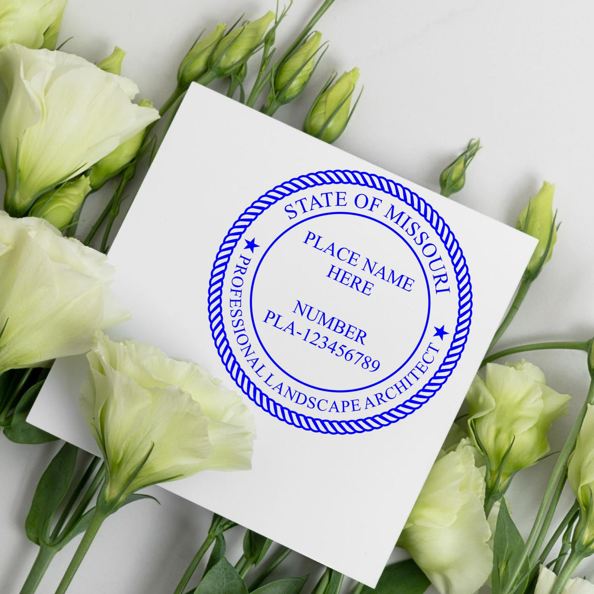 The Digital Missouri Landscape Architect Stamp stamp impression comes to life with a crisp, detailed photo on paper - showcasing true professional quality.