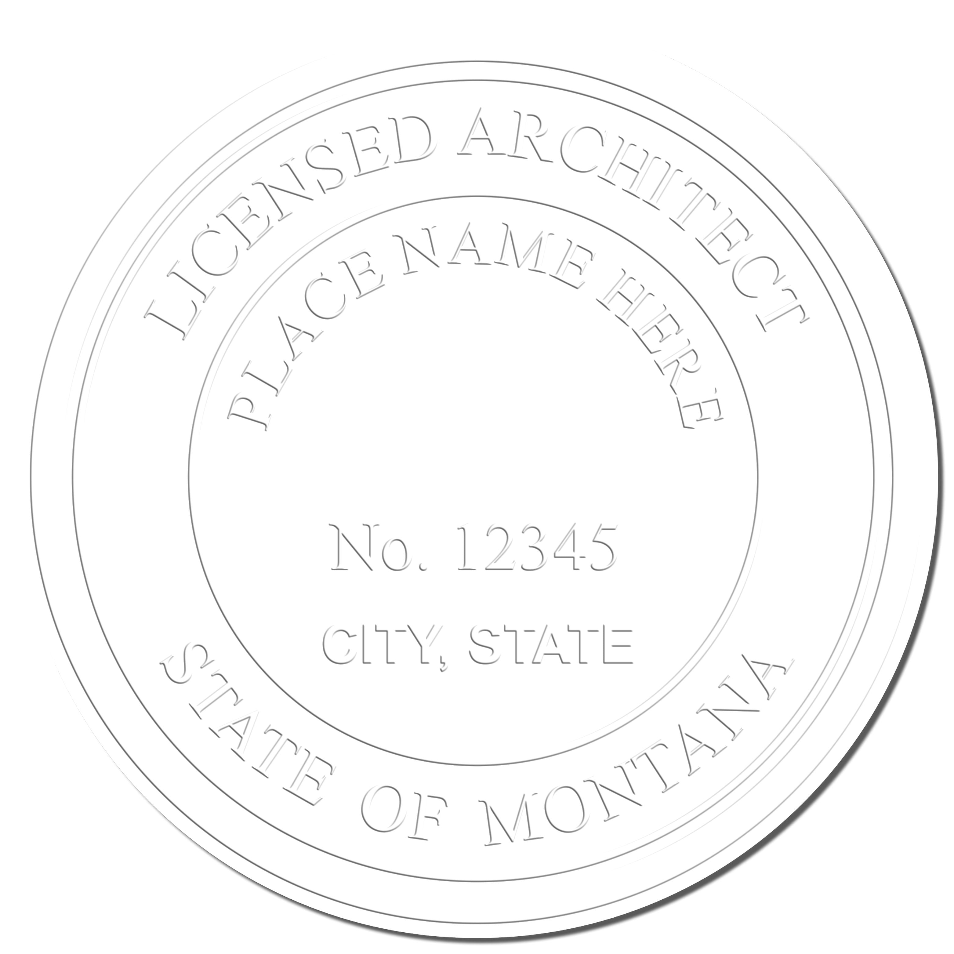 This paper is stamped with a sample imprint of the Heavy Duty Cast Iron Montana Architect Embosser, signifying its quality and reliability.