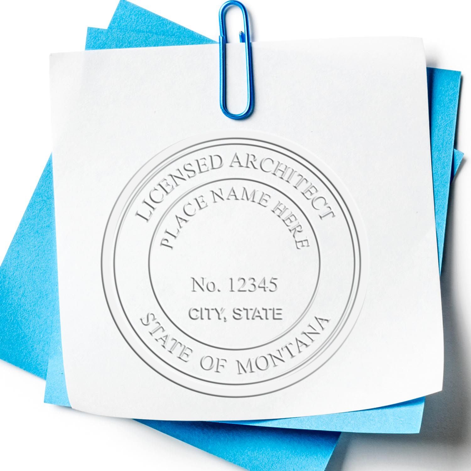 A stamped imprint of the Gift Montana Architect Seal in this stylish lifestyle photo, setting the tone for a unique and personalized product.