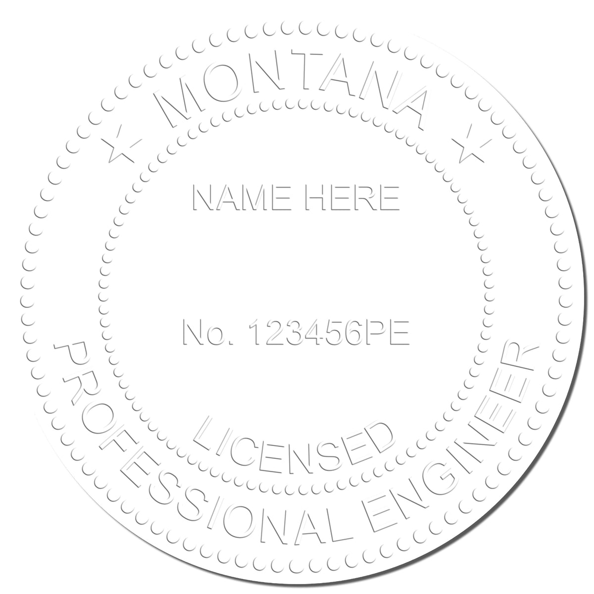 A photograph of the Handheld Montana Professional Engineer Embosser stamp impression reveals a vivid, professional image of the on paper.