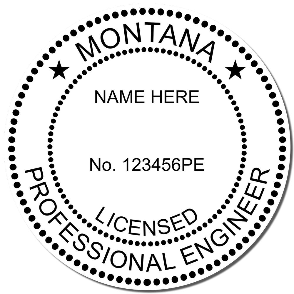 Montana Professional Engineer Seal Stamp in use photo showing a stamped imprint of the Montana Professional Engineer Seal Stamp