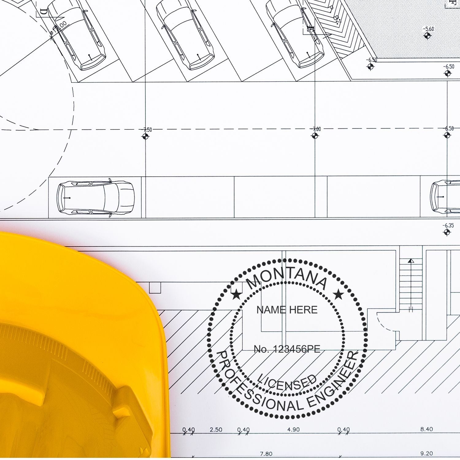 The Premium MaxLight Pre-Inked Montana Engineering Stamp stamp impression comes to life with a crisp, detailed photo on paper - showcasing true professional quality.