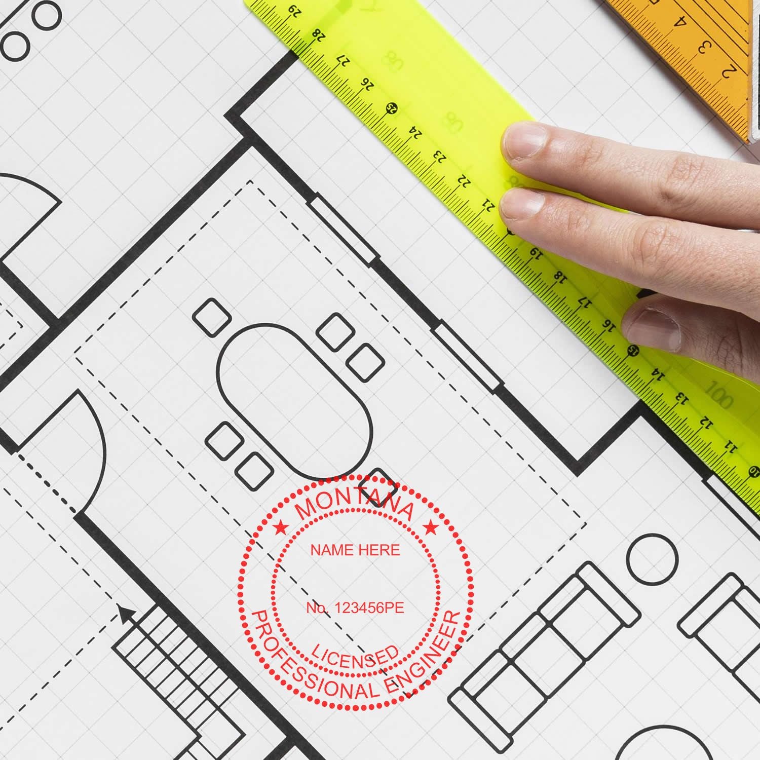 Another Example of a stamped impression of the Premium MaxLight Pre-Inked Montana Engineering Stamp on a piece of office paper.