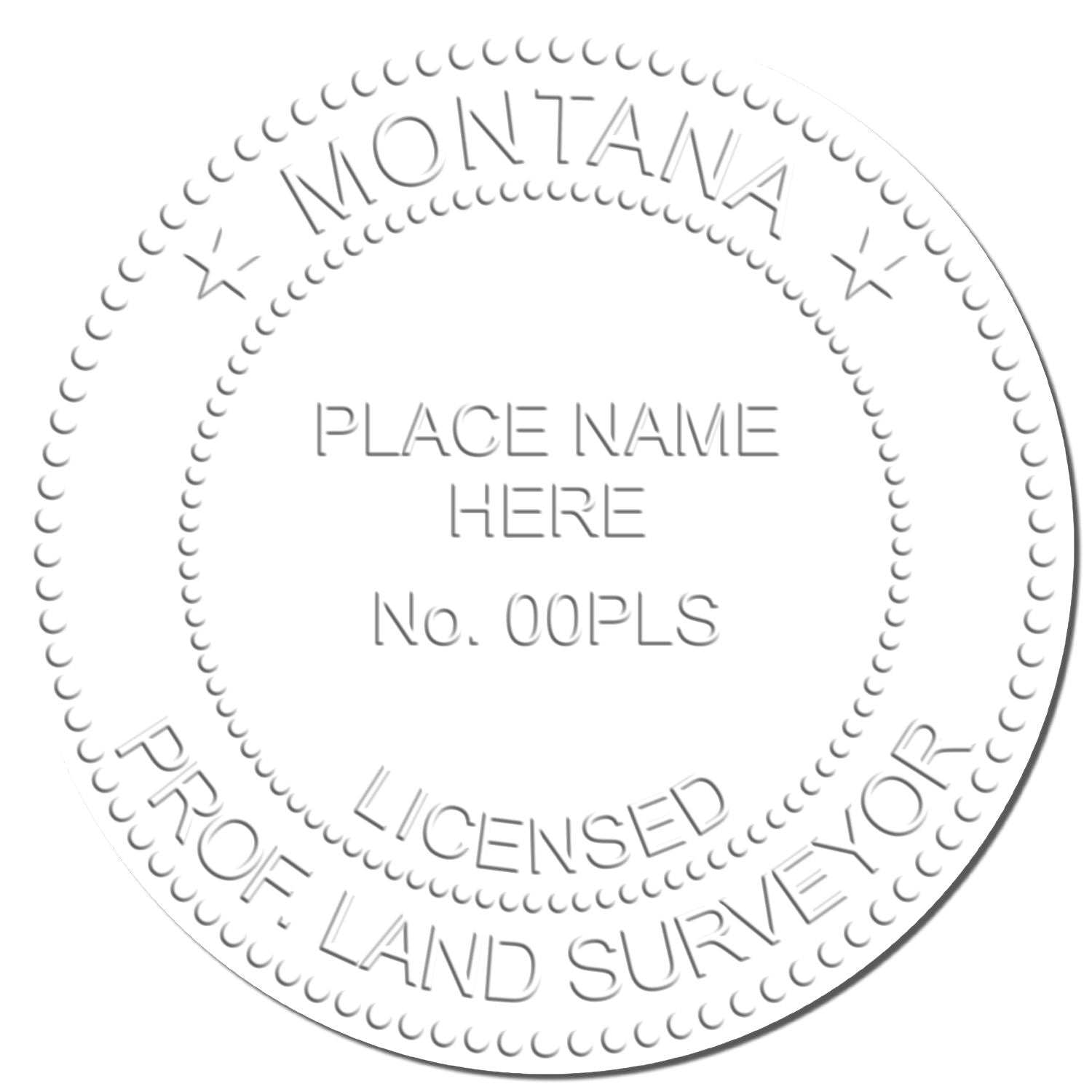 The main image for the Long Reach Montana Land Surveyor Seal depicting a sample of the imprint and electronic files