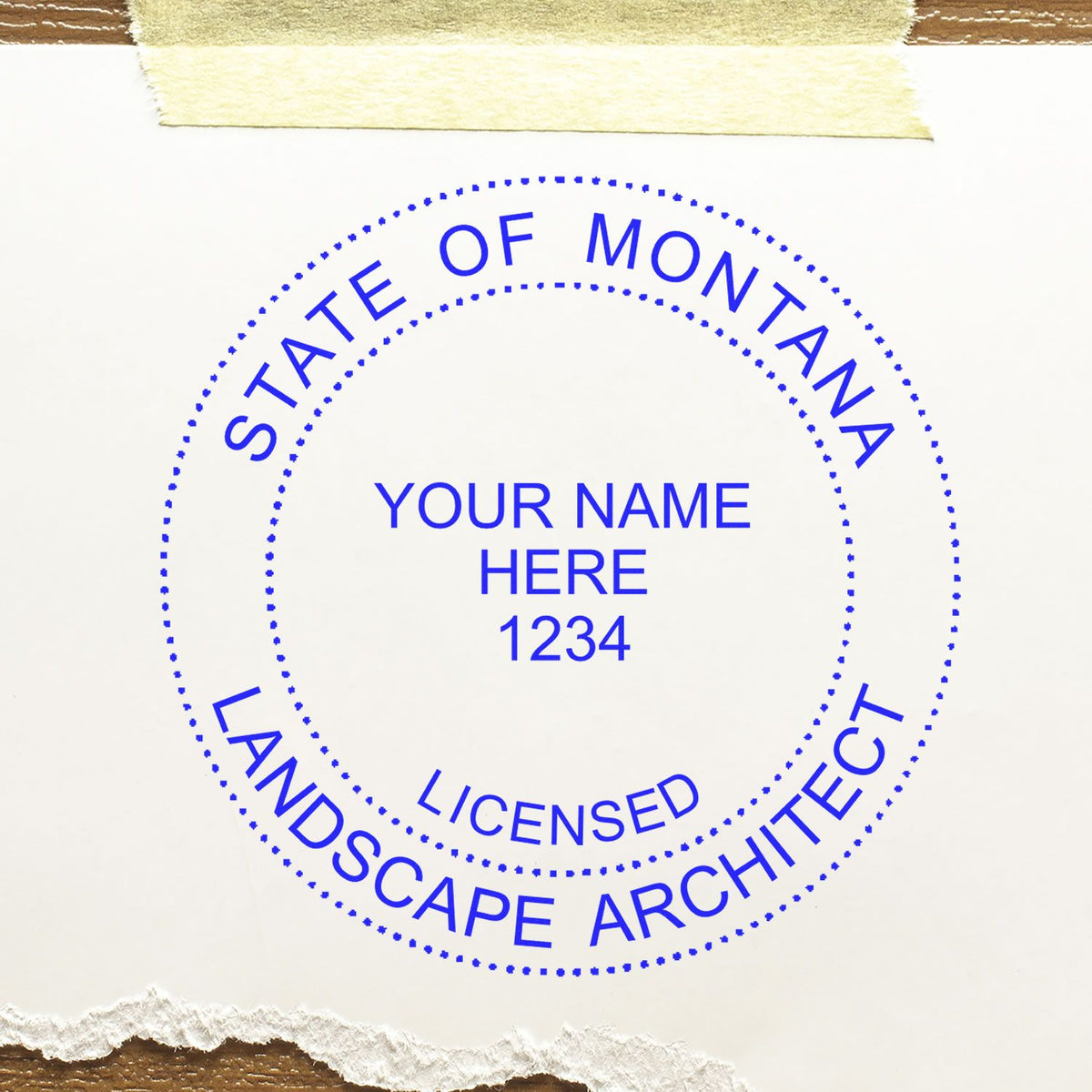 The Slim Pre-Inked Montana Landscape Architect Seal Stamp stamp impression comes to life with a crisp, detailed photo on paper - showcasing true professional quality.
