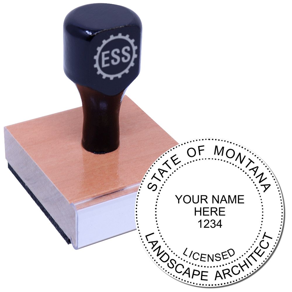 The main image for the Montana Landscape Architectural Seal Stamp depicting a sample of the imprint and electronic files