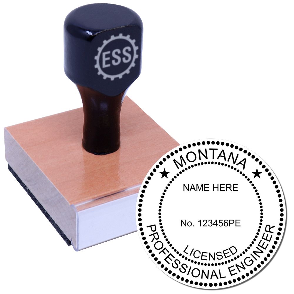 The main image for the Montana Professional Engineer Seal Stamp depicting a sample of the imprint and electronic files