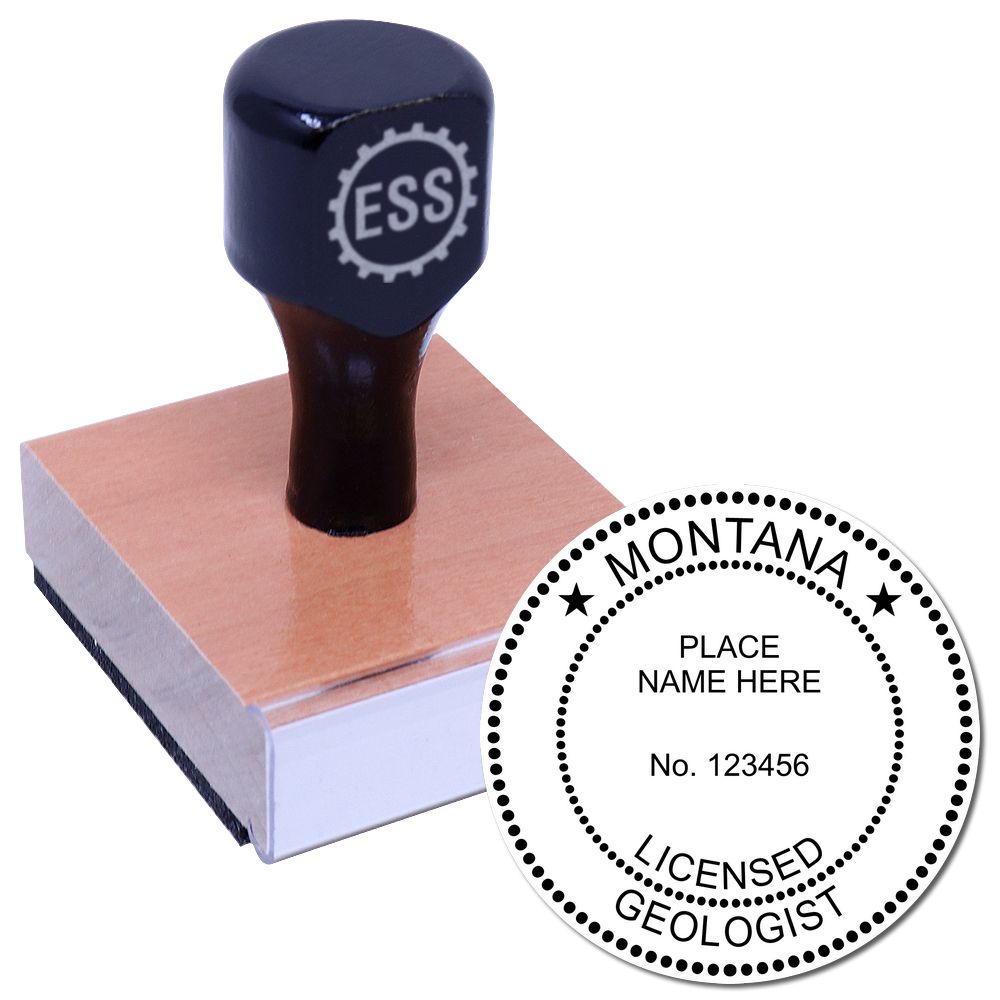 The main image for the Montana Professional Geologist Seal Stamp depicting a sample of the imprint and imprint sample