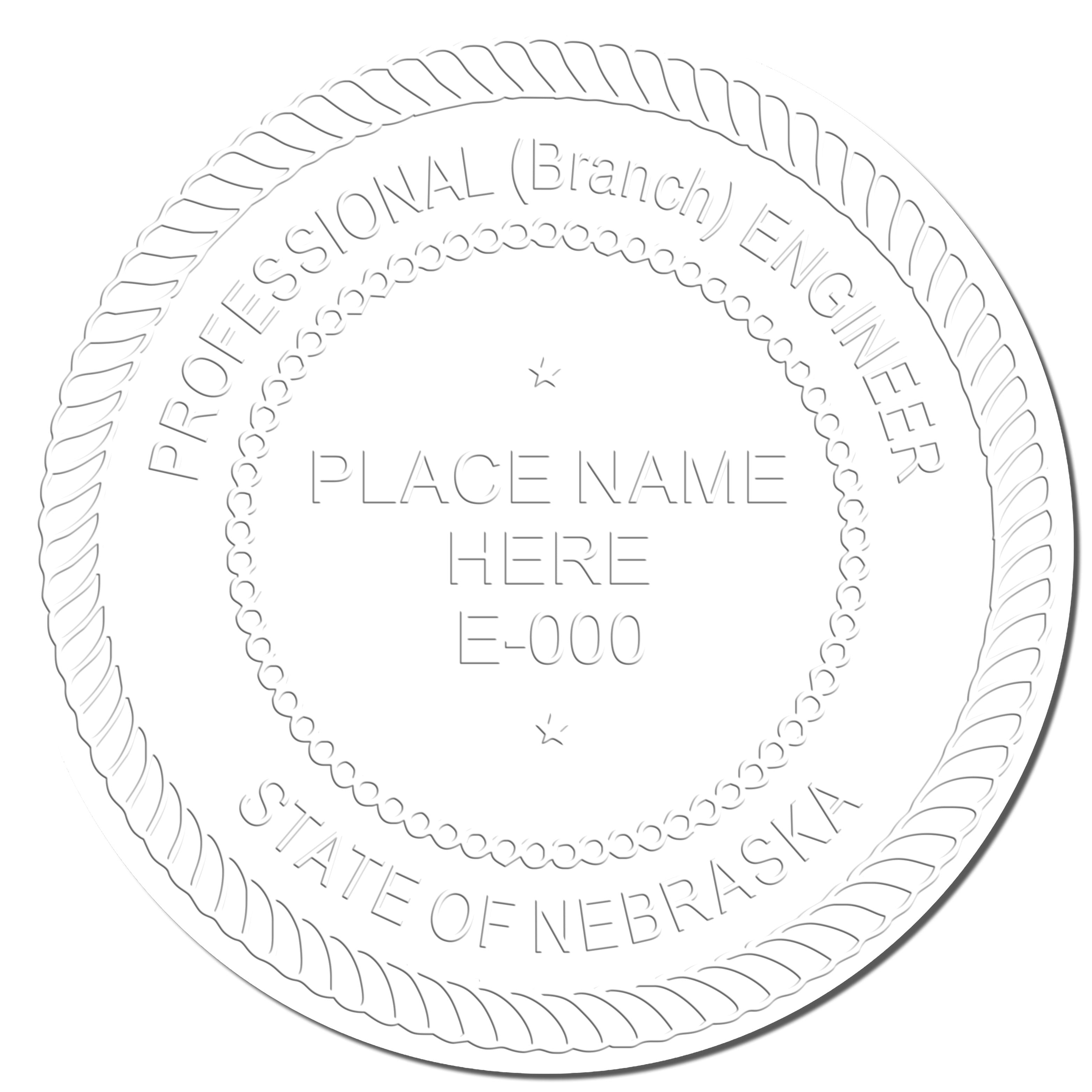 This paper is stamped with a sample imprint of the Heavy Duty Cast Iron Nebraska Engineer Seal Embosser, signifying its quality and reliability.