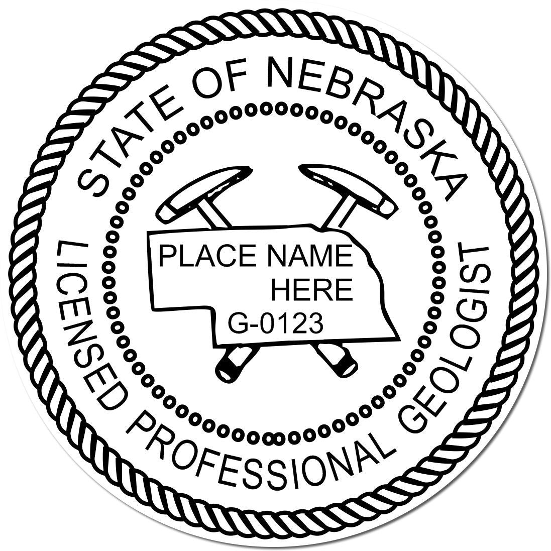 This paper is stamped with a sample imprint of the Slim Pre-Inked Nebraska Professional Geologist Seal Stamp, signifying its quality and reliability.