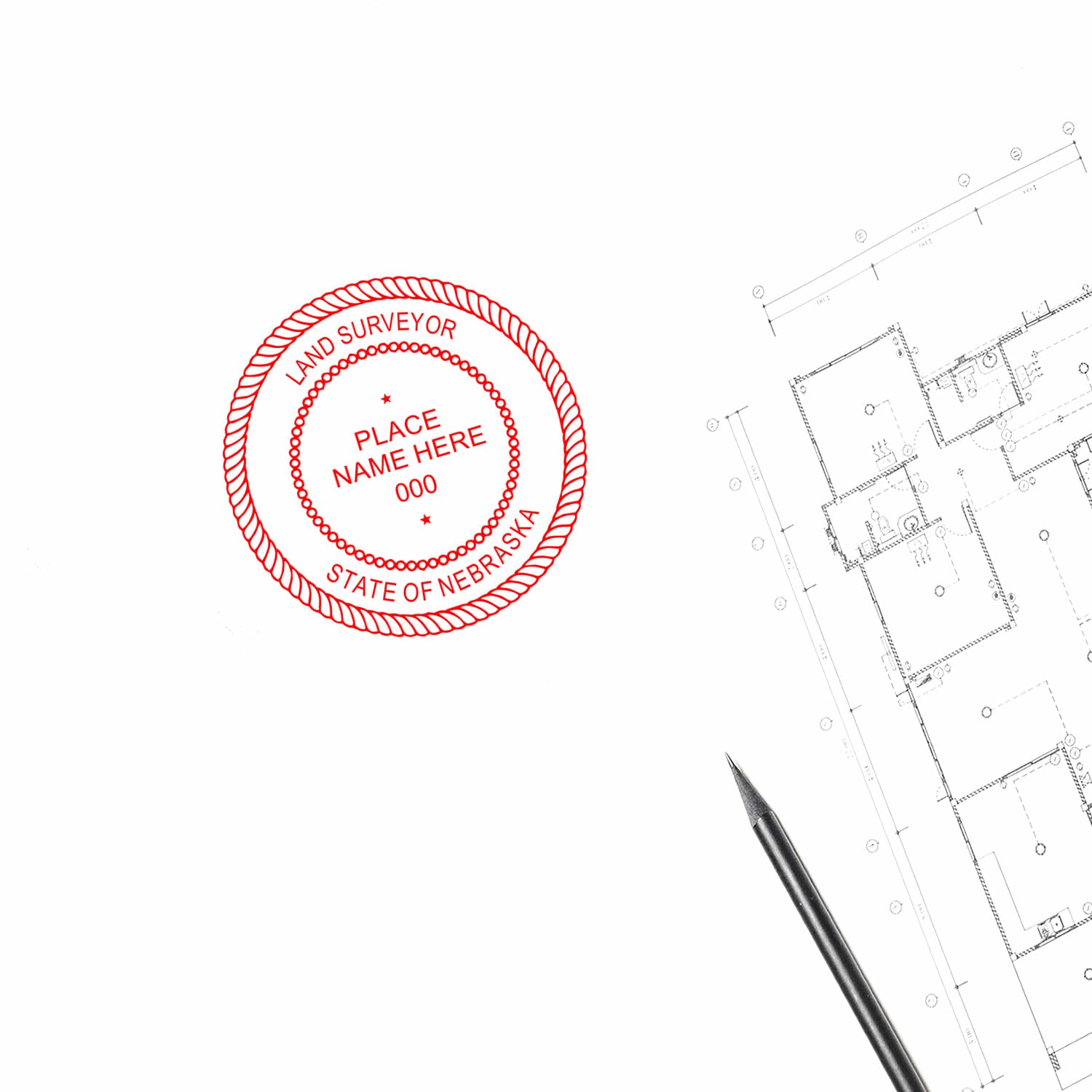 Another Example of a stamped impression of the Hybrid Nebraska Land Surveyor Seal on a office form