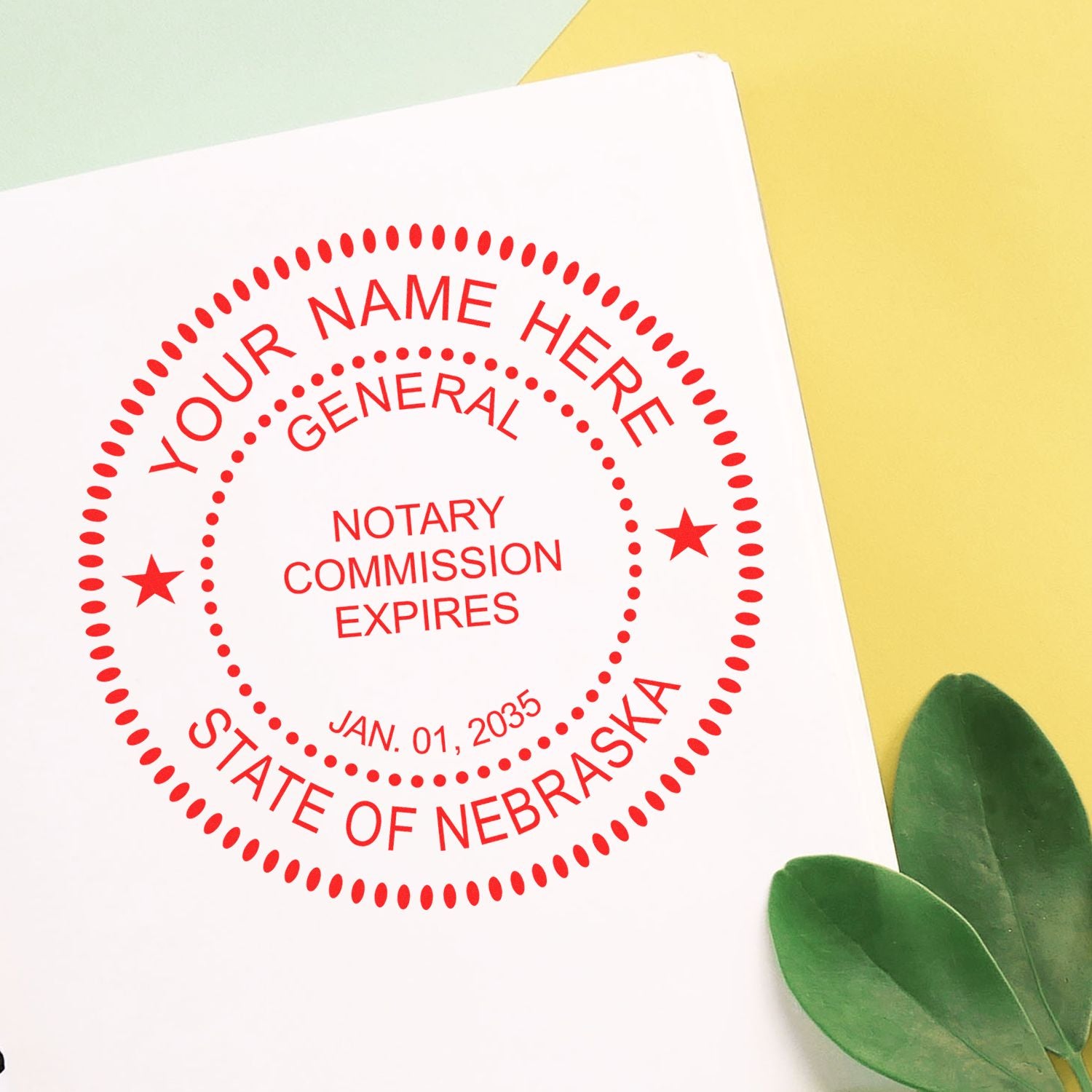 A photograph of the Premium Pre-Inked Nebraska MaxLight Notary Public Stamp stamp impression reveals a vivid, professional image of the on paper.