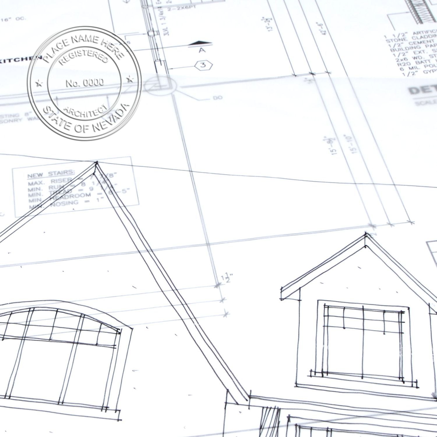 Handheld Nevada Architect Seal Embosser in use photo showing a stamped imprint of the Handheld Nevada Architect Seal Embosser