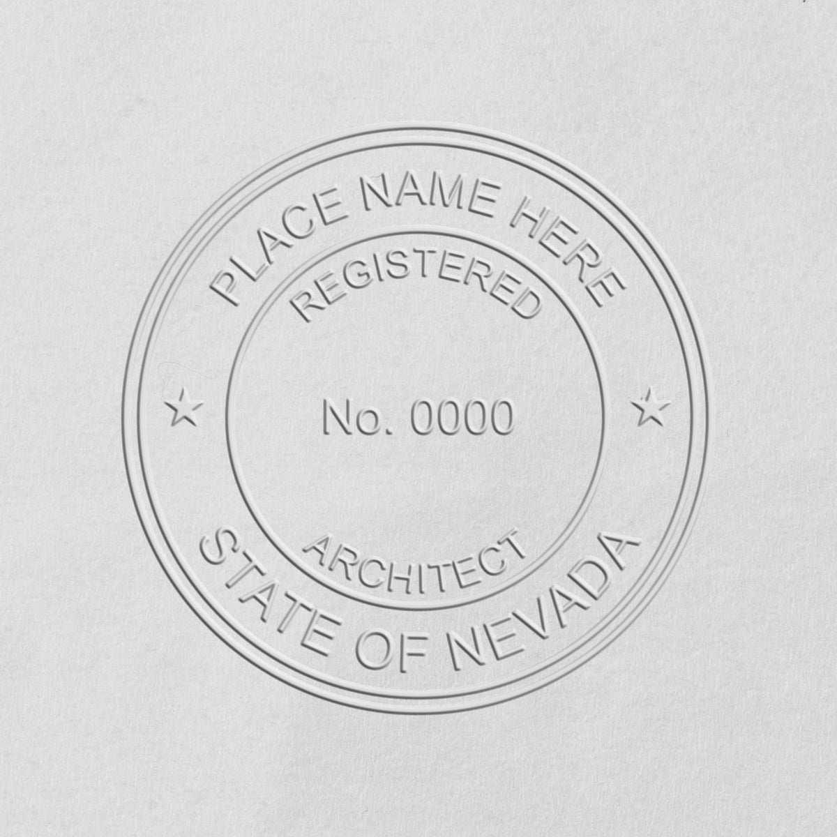A stamped impression of the Handheld Nevada Architect Seal Embosser in this stylish lifestyle photo, setting the tone for a unique and personalized product.