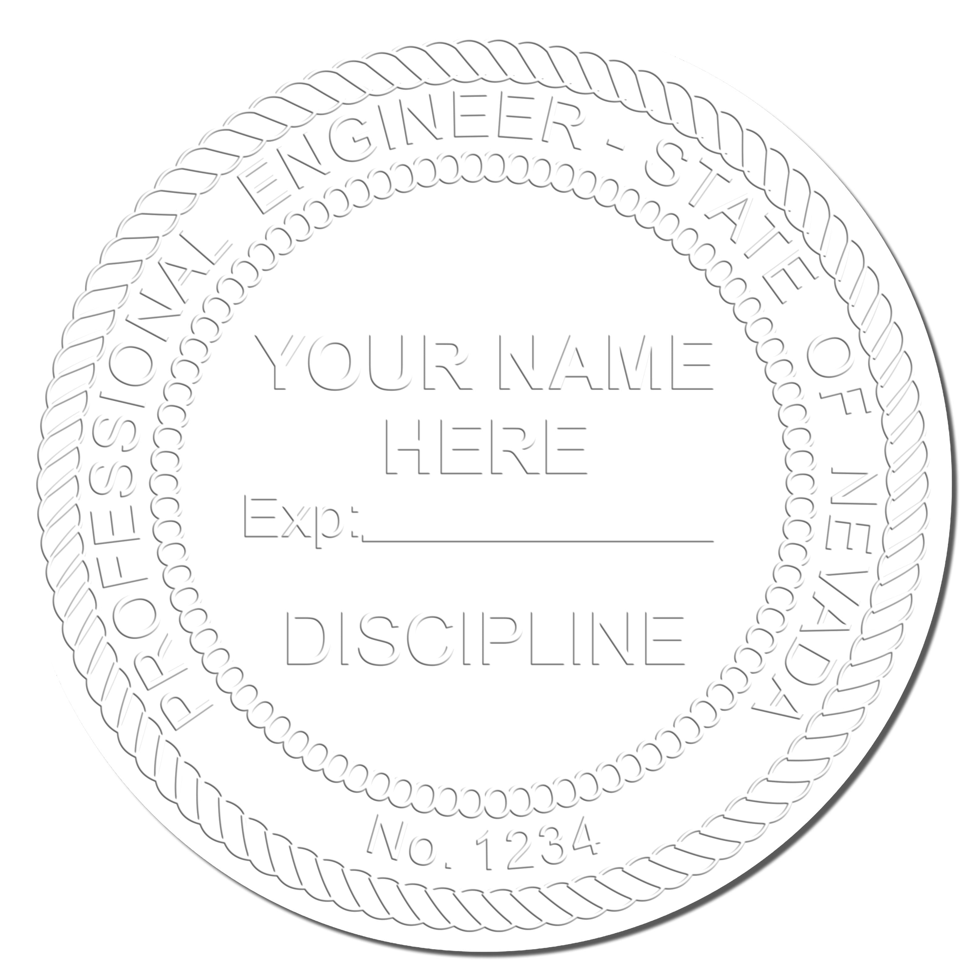 This paper is stamped with a sample imprint of the Heavy Duty Cast Iron Nevada Engineer Seal Embosser, signifying its quality and reliability.