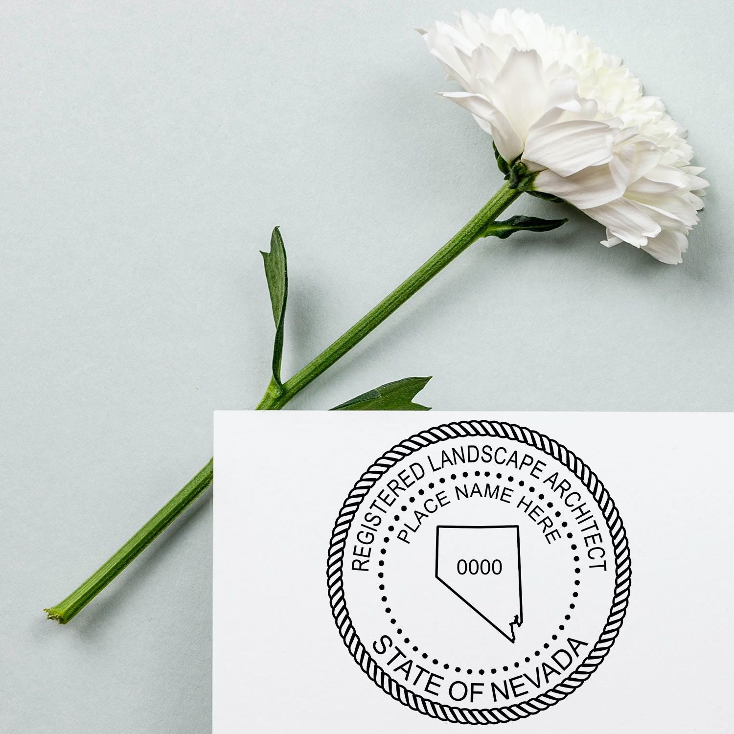 The main image for the Digital Nevada Landscape Architect Stamp depicting a sample of the imprint and electronic files