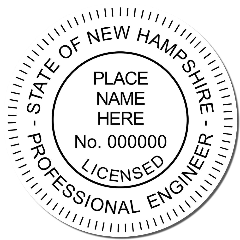 A photograph of the Slim Pre-Inked New Hampshire Professional Engineer Seal Stamp stamp impression reveals a vivid, professional image of the on paper.