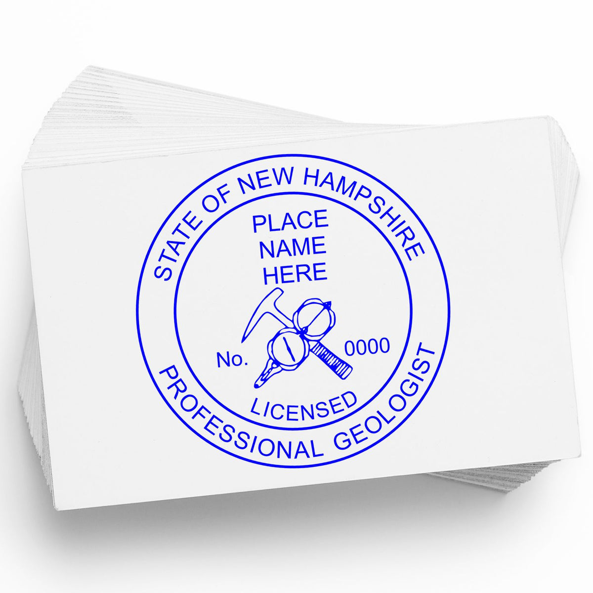 A lifestyle photo showing a stamped image of the Digital New Hampshire Geologist Stamp, Electronic Seal for New Hampshire Geologist on a piece of paper