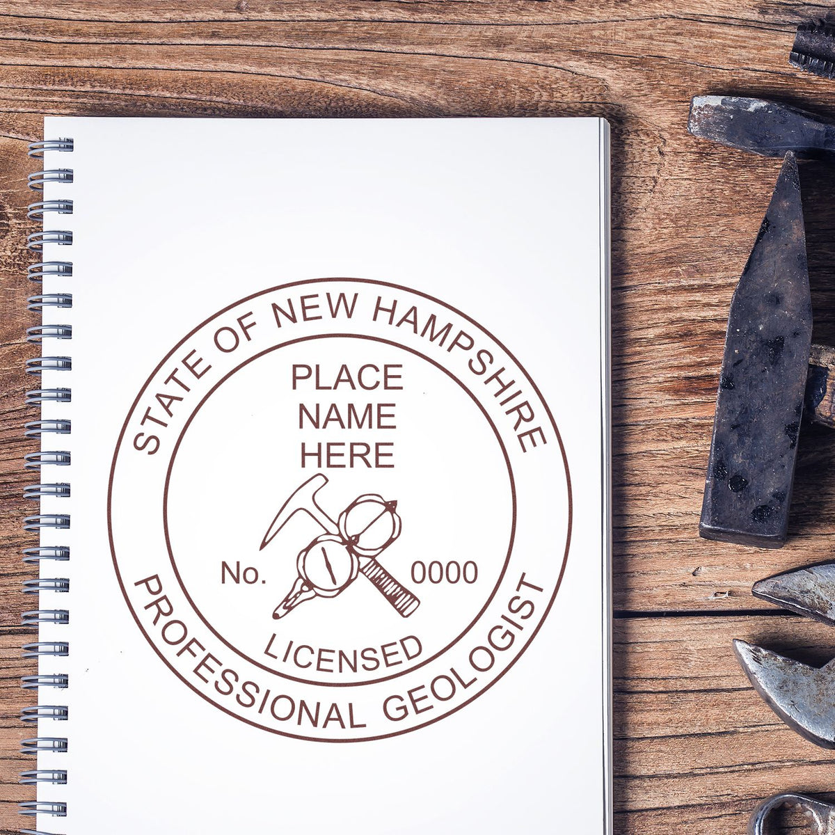 The Self-Inking New Hampshire Geologist Stamp stamp impression comes to life with a crisp, detailed image stamped on paper - showcasing true professional quality.