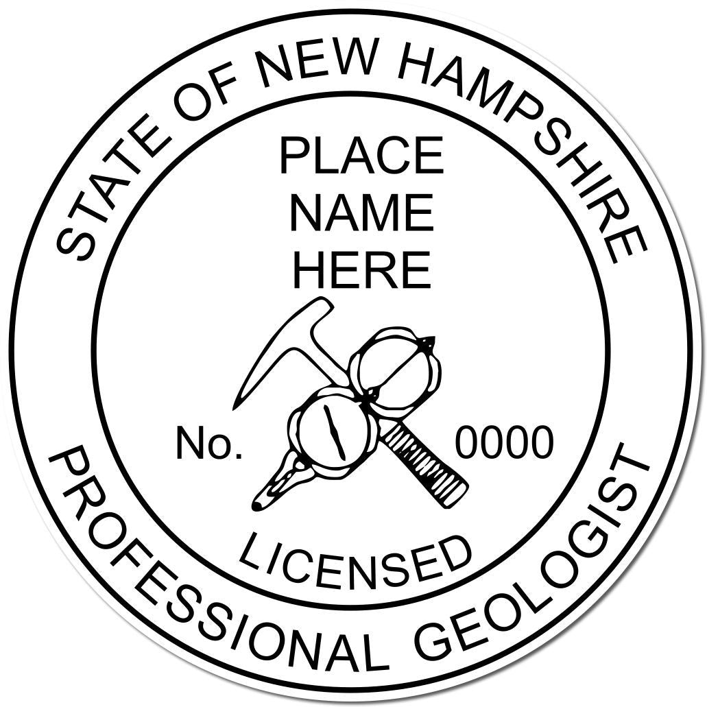 This paper is stamped with a sample imprint of the Slim Pre-Inked New Hampshire Professional Geologist Seal Stamp, signifying its quality and reliability.