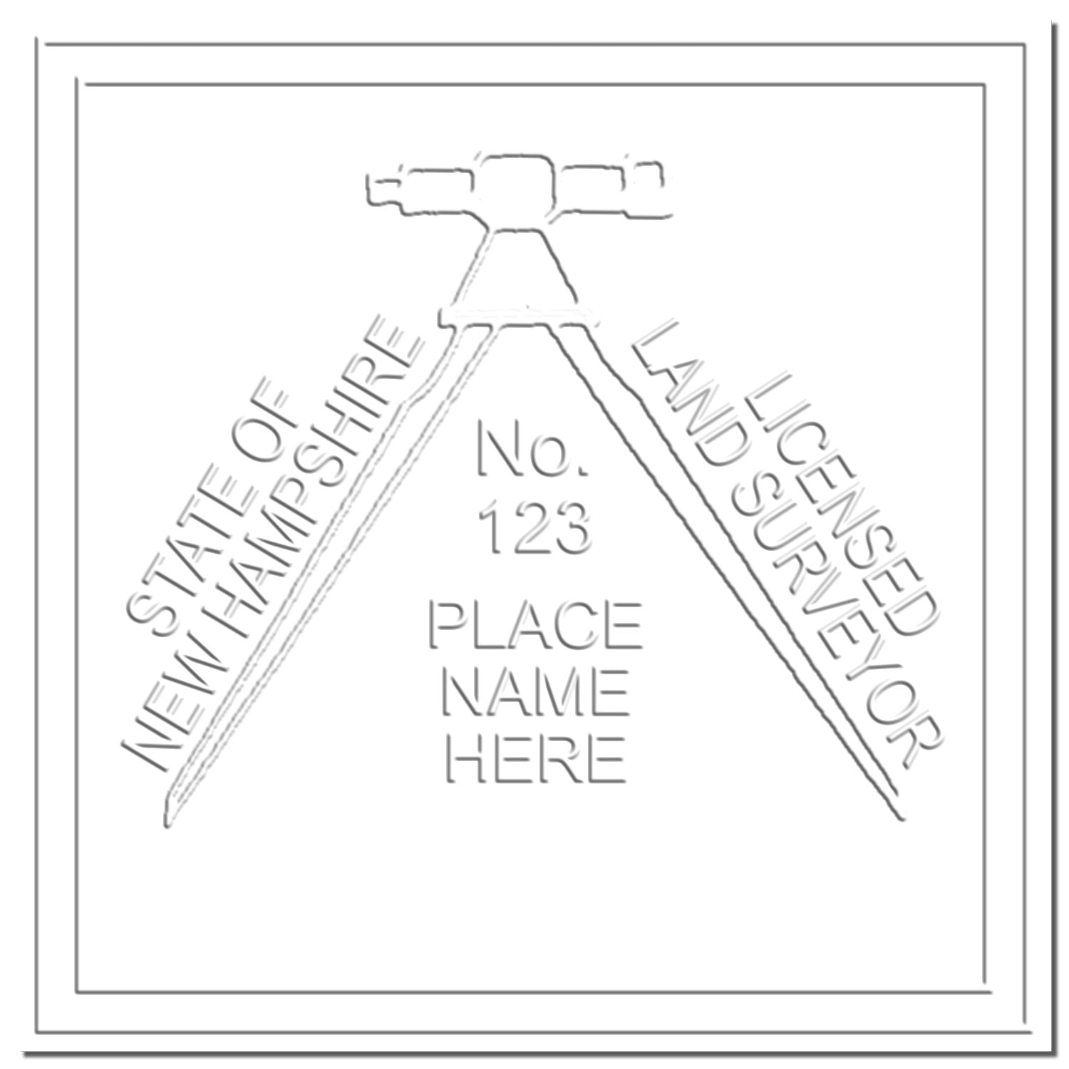 This paper is stamped with a sample imprint of the Heavy Duty Cast Iron New Hampshire Land Surveyor Seal Embosser, signifying its quality and reliability.