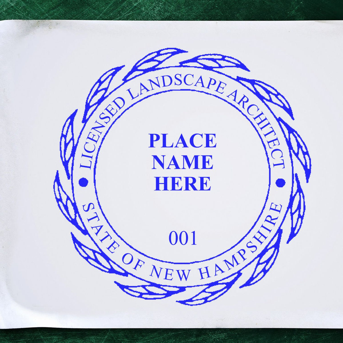 The Slim Pre-Inked New Hampshire Landscape Architect Seal Stamp stamp impression comes to life with a crisp, detailed photo on paper - showcasing true professional quality.