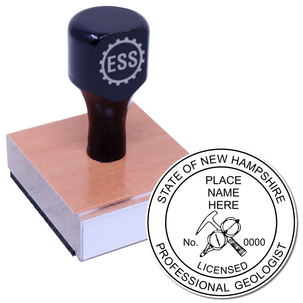 The main image for the New Hampshire Professional Geologist Seal Stamp depicting a sample of the imprint and imprint sample
