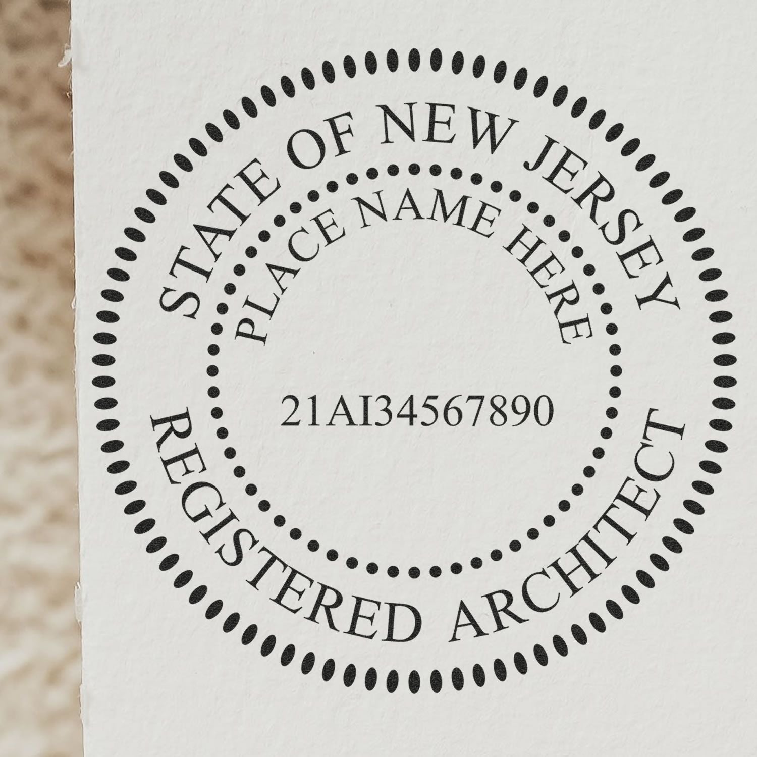 Digital New Jersey Architect Stamp, Electronic Seal for New Jersey Architect with customizable name and registration number.