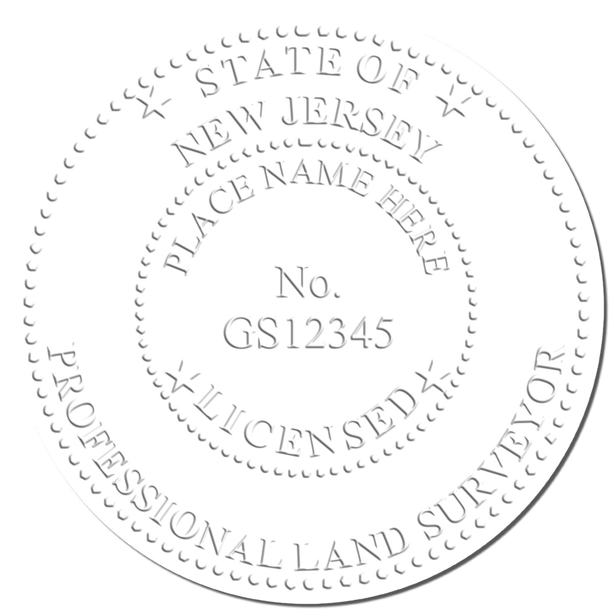 This paper is stamped with a sample imprint of the State of New Jersey Soft Land Surveyor Embossing Seal, signifying its quality and reliability.