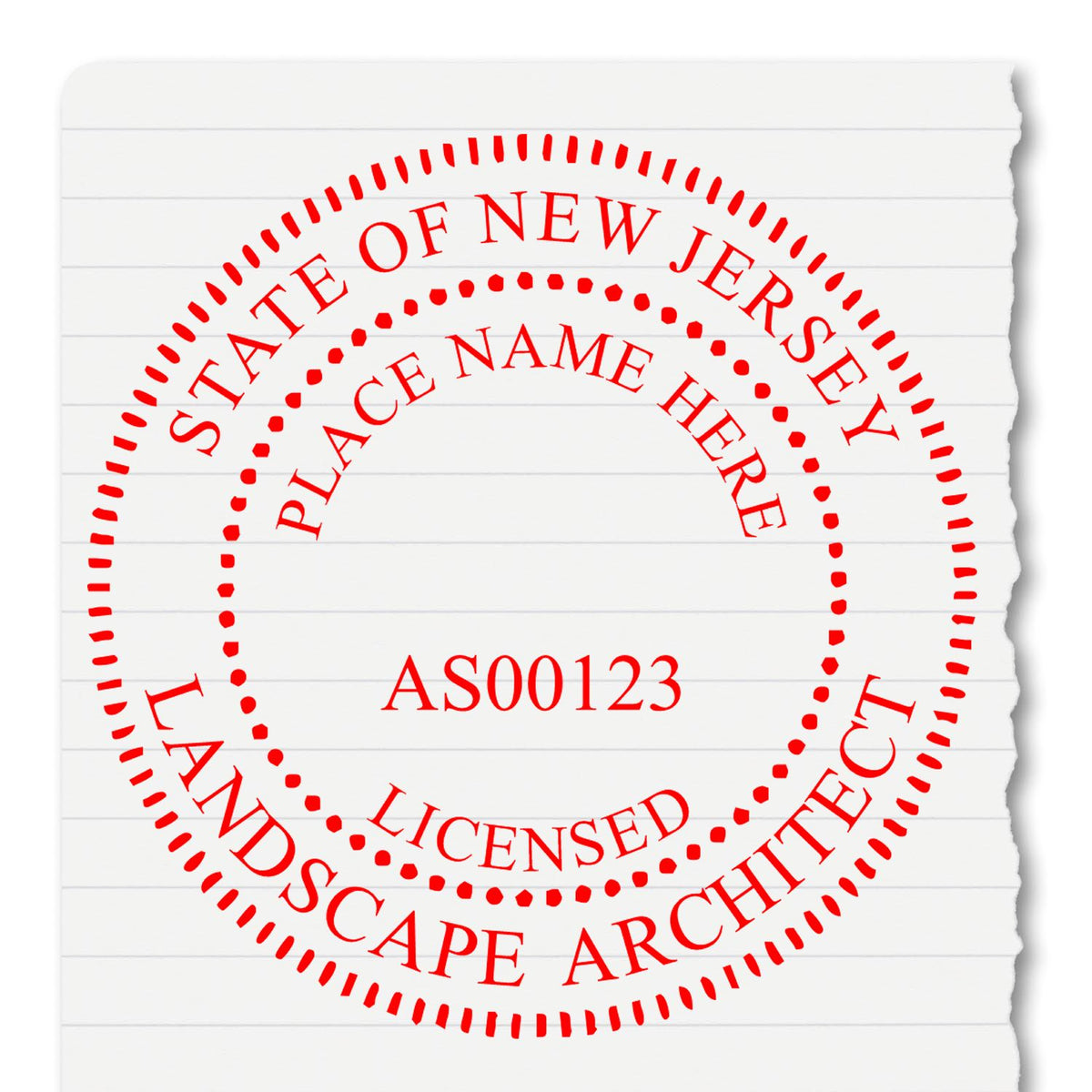 A stamped impression of the Slim Pre-Inked New Jersey Landscape Architect Seal Stamp in this stylish lifestyle photo, setting the tone for a unique and personalized product.