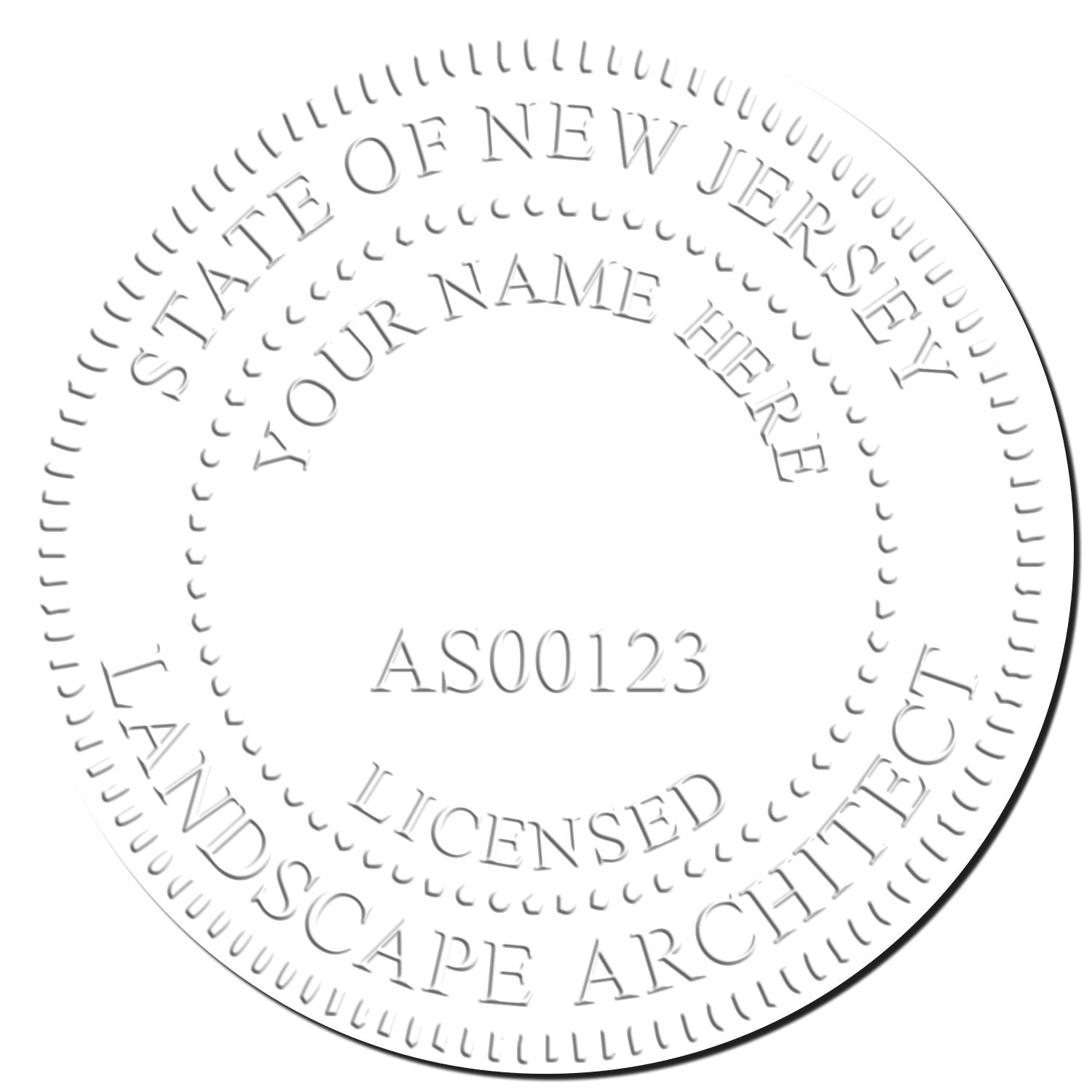 This paper is stamped with a sample imprint of the Heavy Duty New Jersey Landscape Architect Cast Iron Embosser, signifying its quality and reliability.