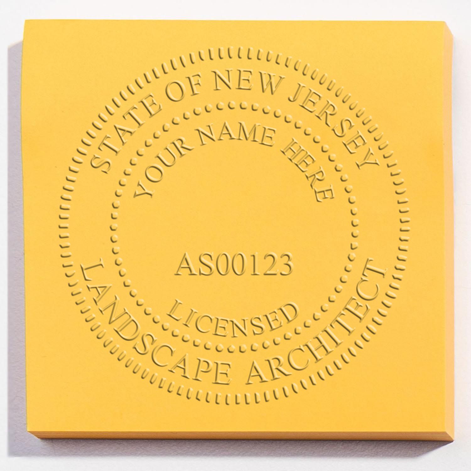 A stamped impression of the Heavy Duty New Jersey Landscape Architect Cast Iron Embosser in this stylish lifestyle photo, setting the tone for a unique and personalized product.